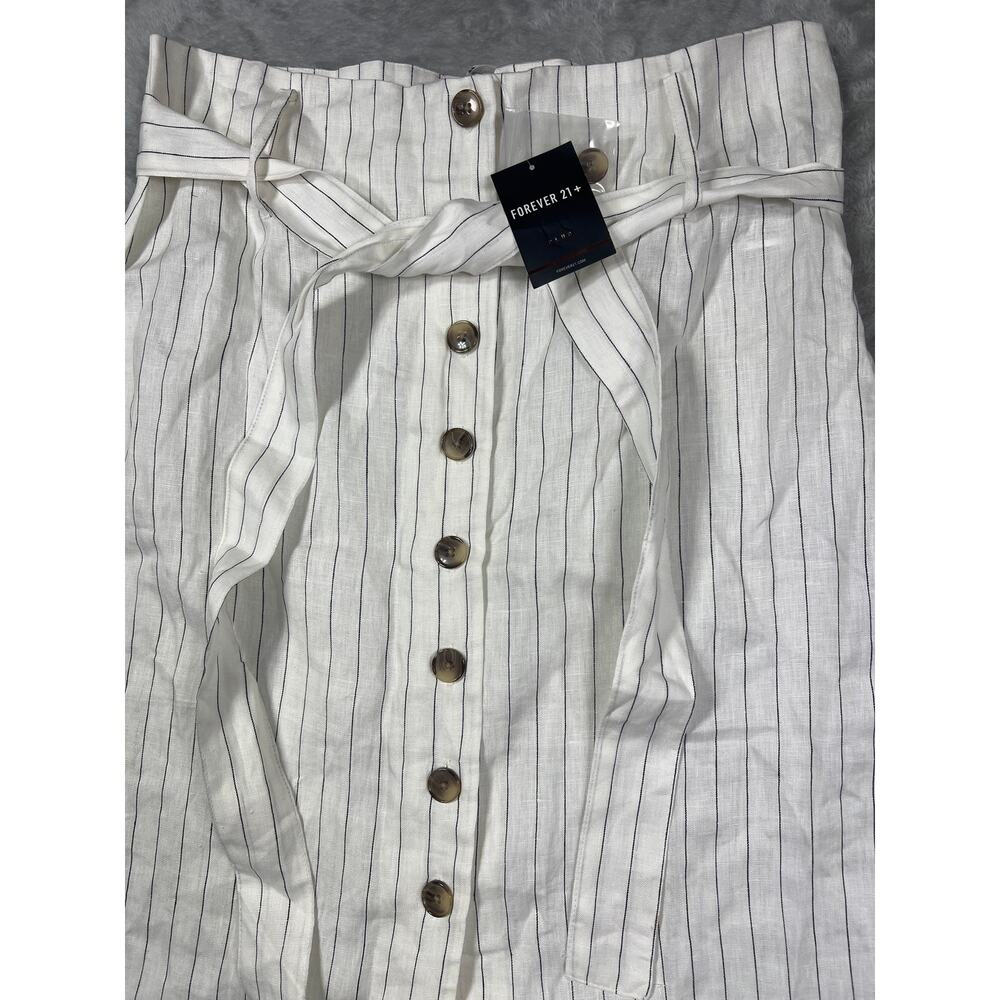 Forever 21 Plus 0x Linen Stripe Midi Skirt Tie Waist Button Front NWT - Picture 4 of 9